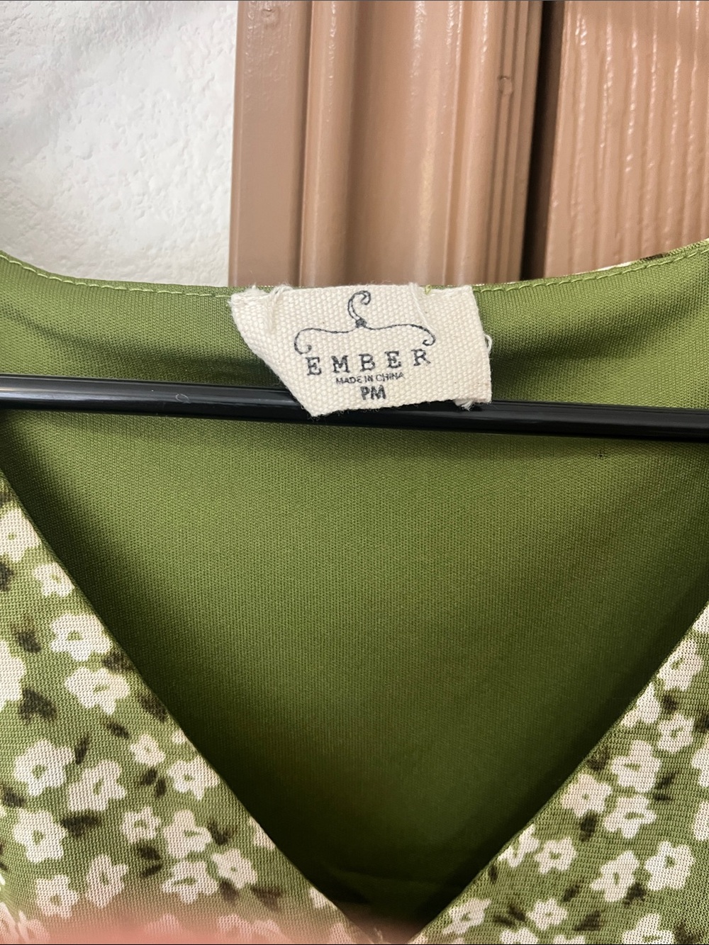 Smocked V-Neck Olive Green Floral Midi Dress - Picture 2 of 2